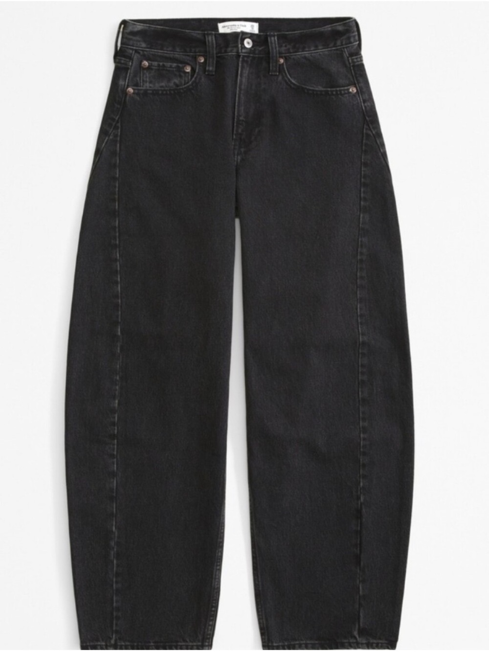 Abercrombie & Fitch Curve Love Mid Rise Barrel Jean Washed Black Size 32 Long - Picture 2 of 11